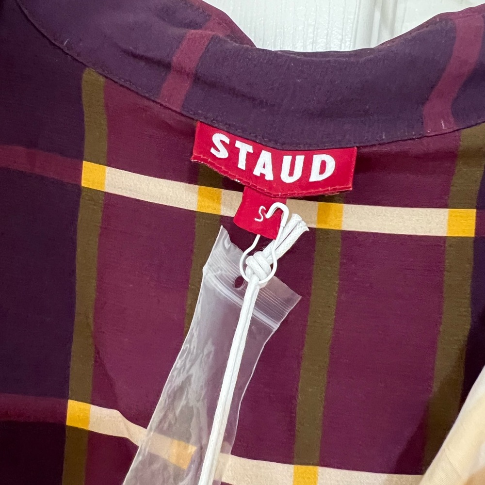 NWT STAUD Elsa button front maroon shirt dress - Picture 8 of 10
